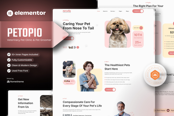 Petopio - Pet Grooming & Vetenary Elementor Template Kit